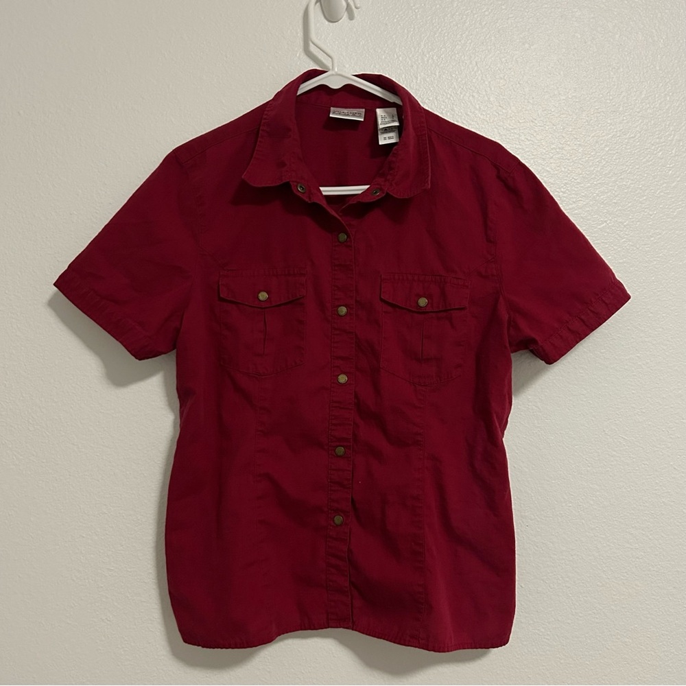 100% Cotton Liz Claiborne Women’s Deep Red Casual Button-Down Shirt